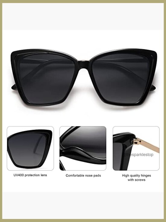 Polarized Cat Eye Sunglasses with UV Protection, Oversized Square Frame